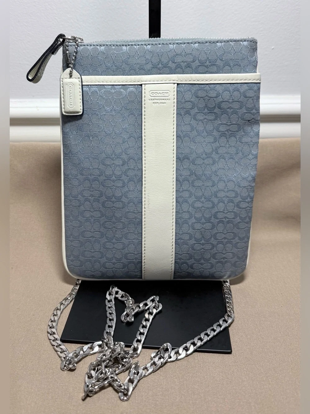 Coach Light Blue and White Signature Messenger Crossbody